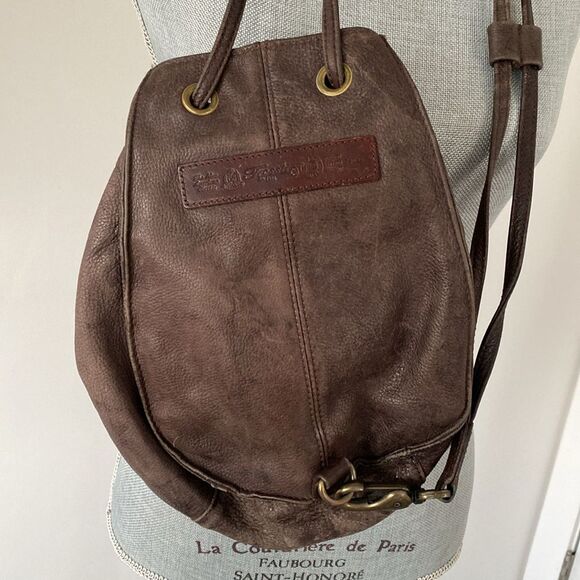 Vintage Fossil Dark Brown Leather Backpack Crossbody Bag Key Charm Boho Casual - Picture 4 of 15